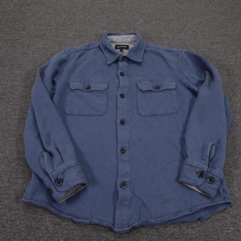 Bonobos Jacket Mens Large Blue Quilted Fleece Button Front Shirt Jacket Lined